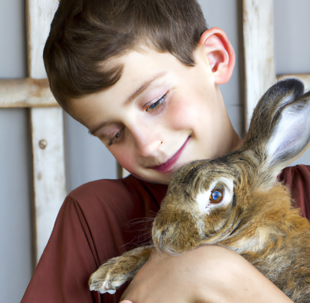 Boy Hugging His Rabbit