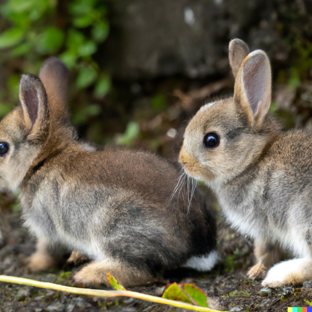 Cute Bunnies Looking for Food