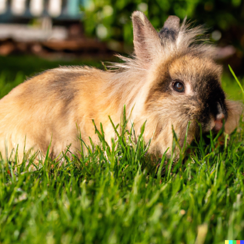 Dwarf Lionhead Rabbit Sitting in the Grass