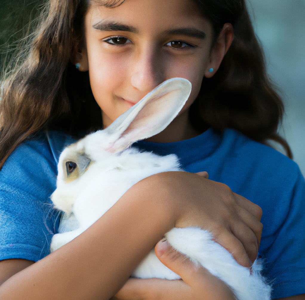 Girl Hugging Rabbit Pet