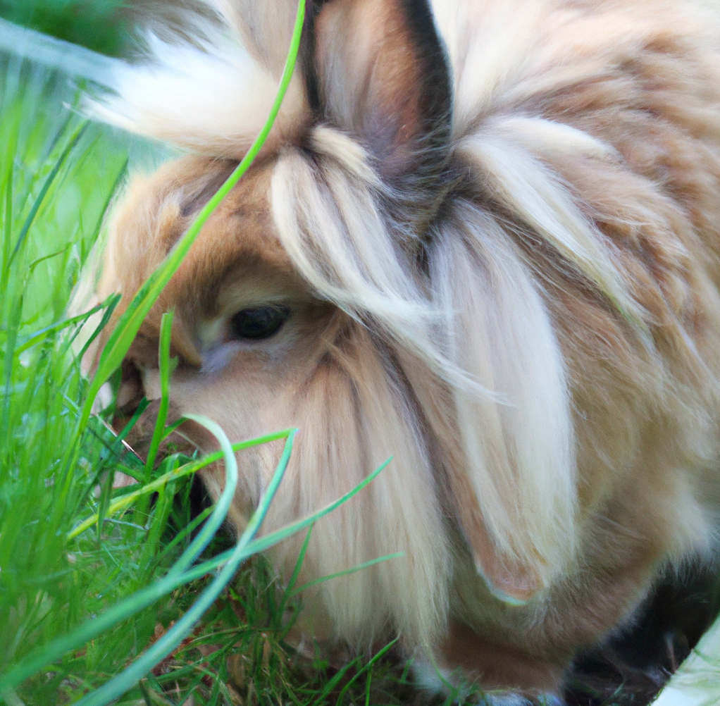 Lionhead Rabbit Eating Grass