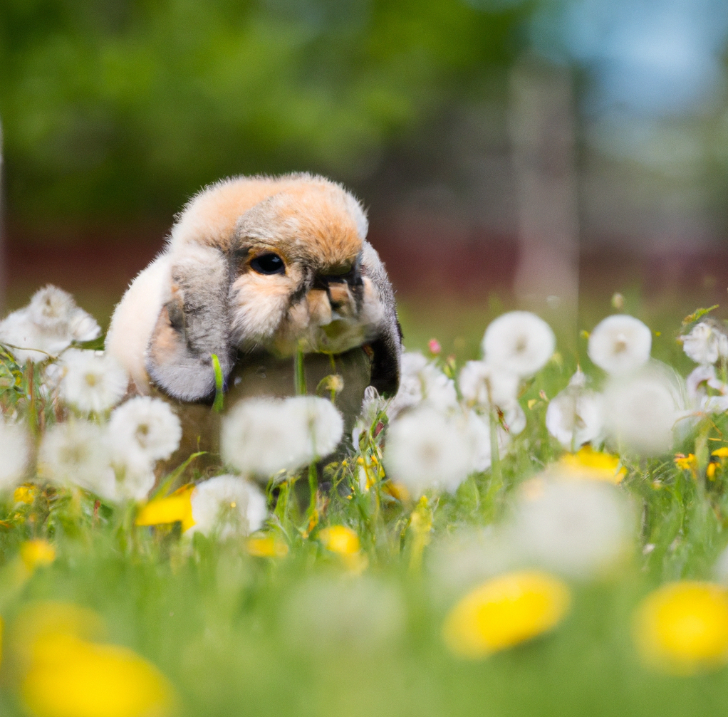 Mini Lop in a Field of Dandelions