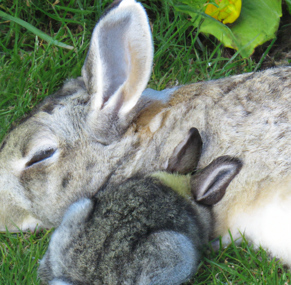 Pet Rabbit Sleeping with Bunny