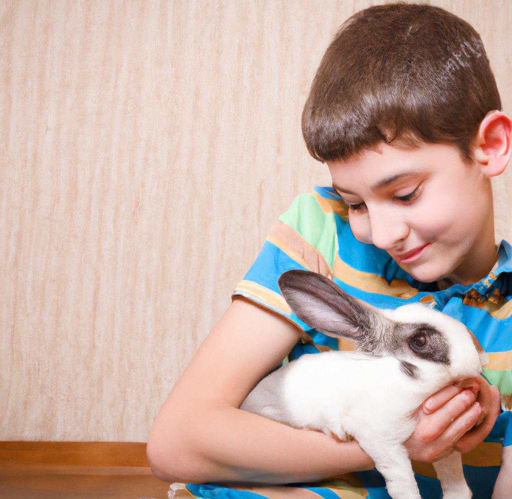 Photo of a Boy Holding a Rabbit