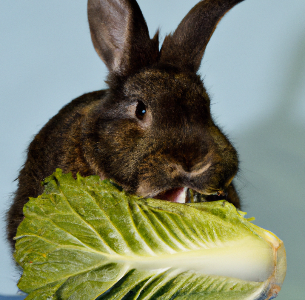 Rabbit with Dewlap Eating Cabbage