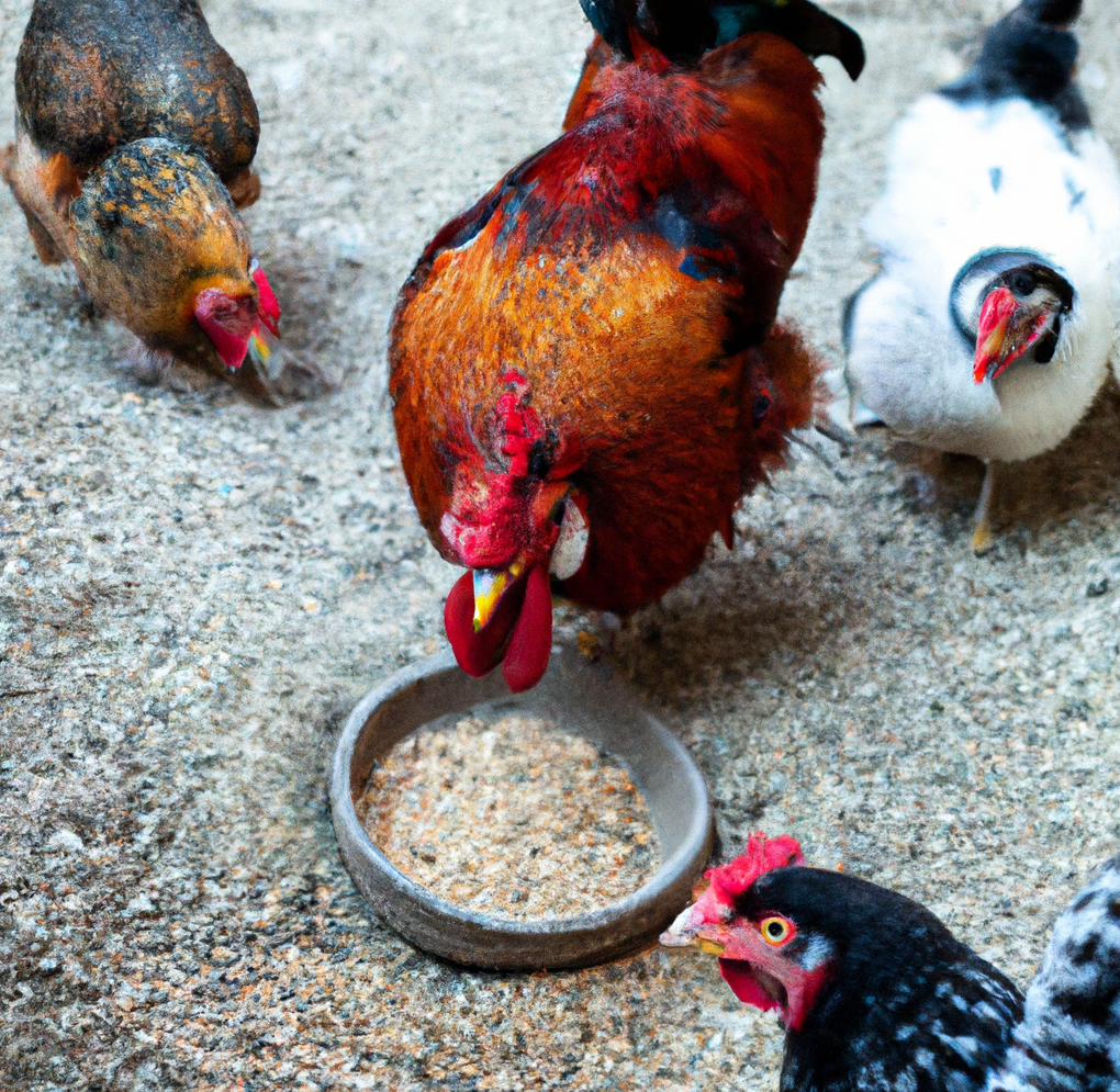 Roosters Eating in Farm